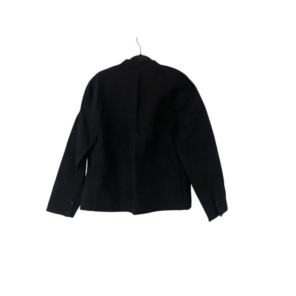 Zara Mens Suit Blazer M Black Relaxed Fit Collarless Jacket linen 5765/237 NWT